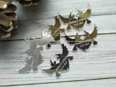 Kuşlu Kalp Pleksi 5x4cm 25 adet