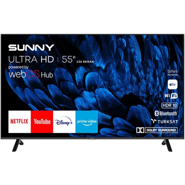 Sunny SN55FMN252 Frameless 55'' 139 Ekran 4K webOS 2.0 Smart Wifi Led TV