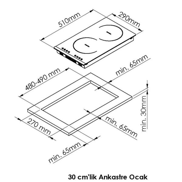 Ferre MS231 2'li Elektrikli Vitroseramik Ankastre Cam Ocak