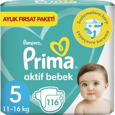 Prima Aktif Bebek Mini Fırsat Paketi 11-16 Kg 5 Beden 116'li