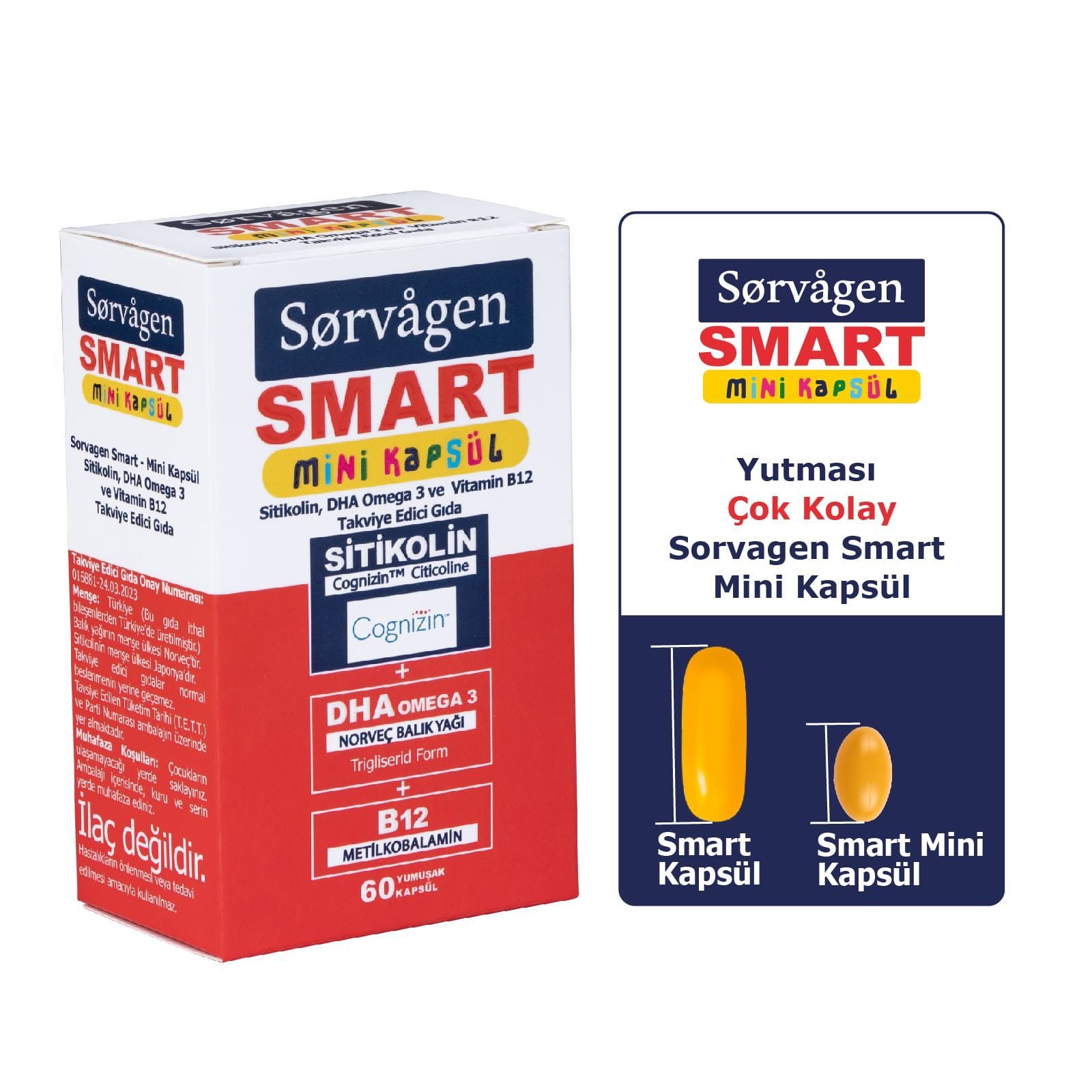 Sorvagen Smart Mini Kapsül Sitikolin, Dha Omega 3 Ve B12 - 60 Kapsül