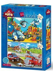 Art Puzzle Polis ve İtfaiye 2'li 100+100 Parça Yapboz