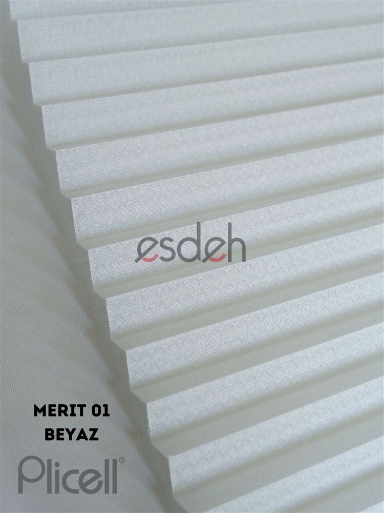 Beyaz Desenli Plicell Cam Balkon Perdesi - Ekonomik Model(Merit)