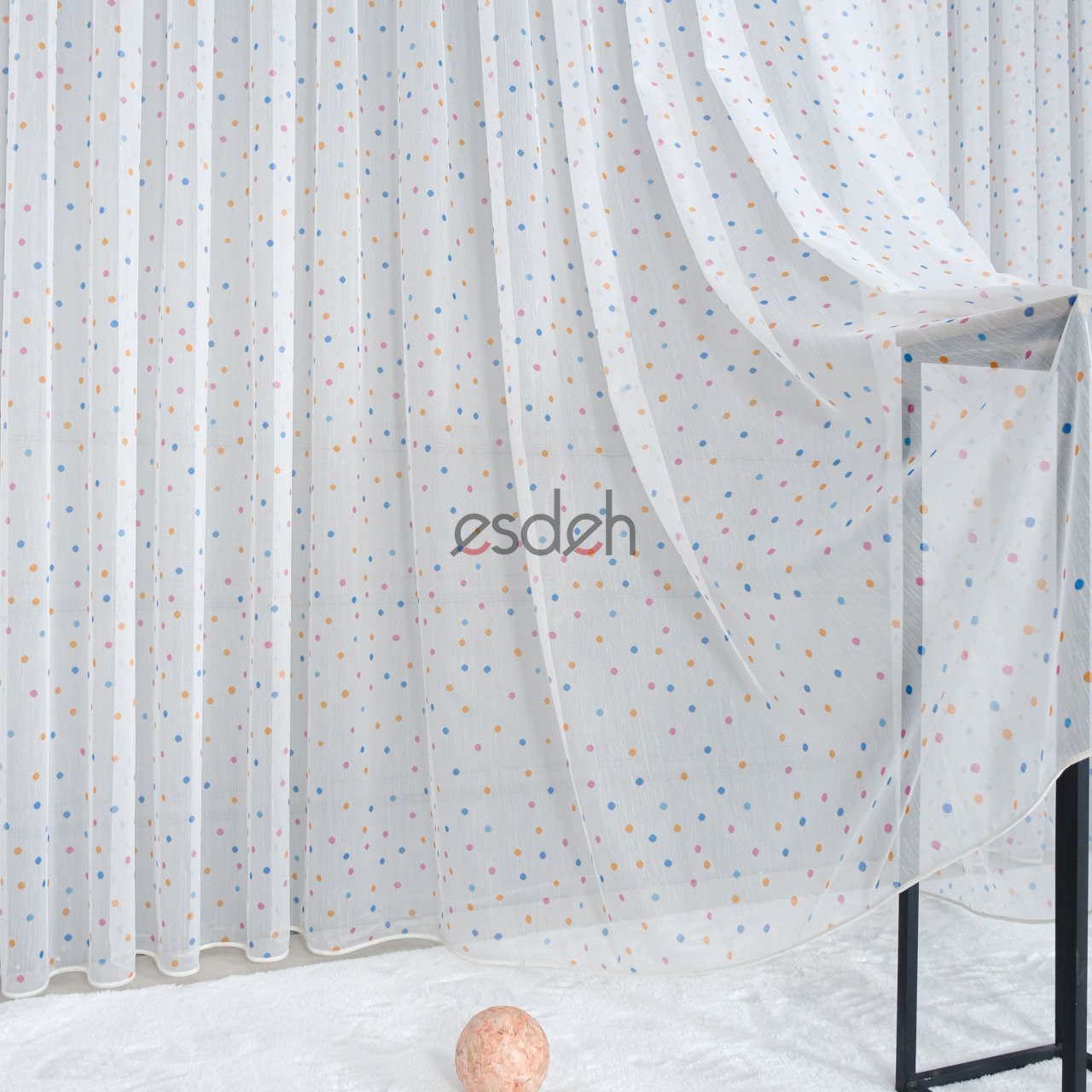 Puantiyeli Renkli Tül Perde - Kırık Beyaz Zemin - Çocuk Odası Perdesi