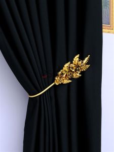 Gold Çiçekli Yaprak Renso- Fon Perde Bağlama Aparatı - 2'li Set