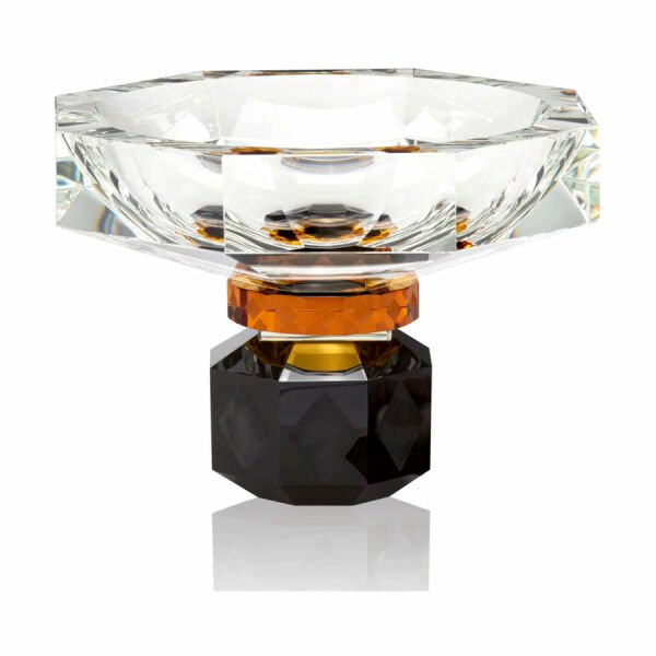 REFLECTIONS-221-ARİZONA BOWL CLEAR AMBER BLACK-KRİSTAL AYAKLI ŞEKERLİK-22*22*16 CM