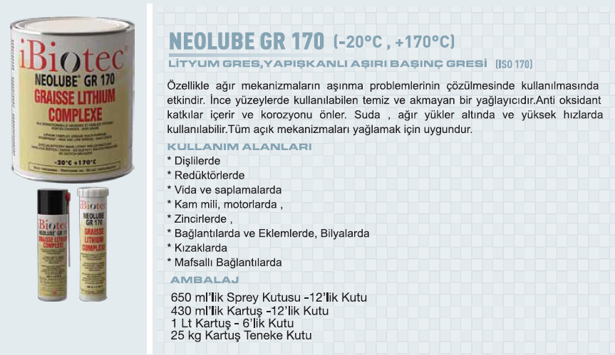 MMCC İbiotec Neolube GR170 Lityum Gres 650 ml