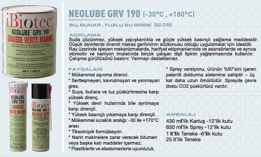 MMCC İbiotec Neolube GRV190 Su Gresi 650 ml