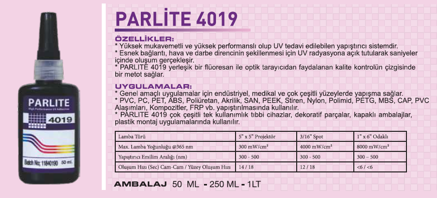 Parlite 4019 UV Yapıştırıcı 50 gr