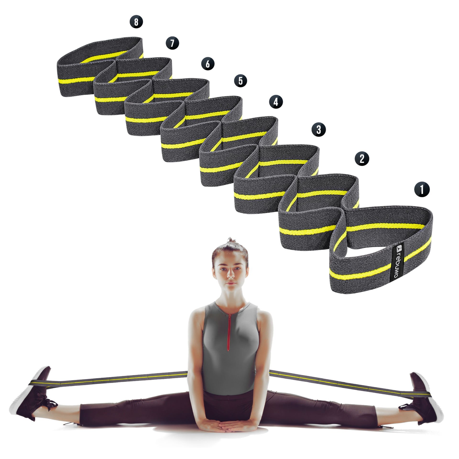 Rebuwo Sekiz Kademeli Pilates Bandı Direnç Bandı Yoga Lastiği