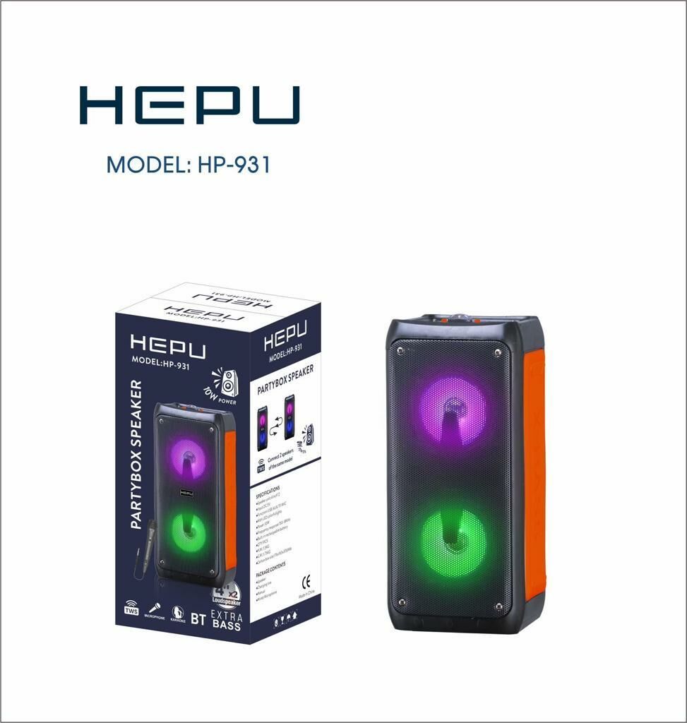 HEPU HP-931 RGB IŞIKLI 2X4'' MİKROFONLU BLUETOOTH USB MÜZİK KUTUSU