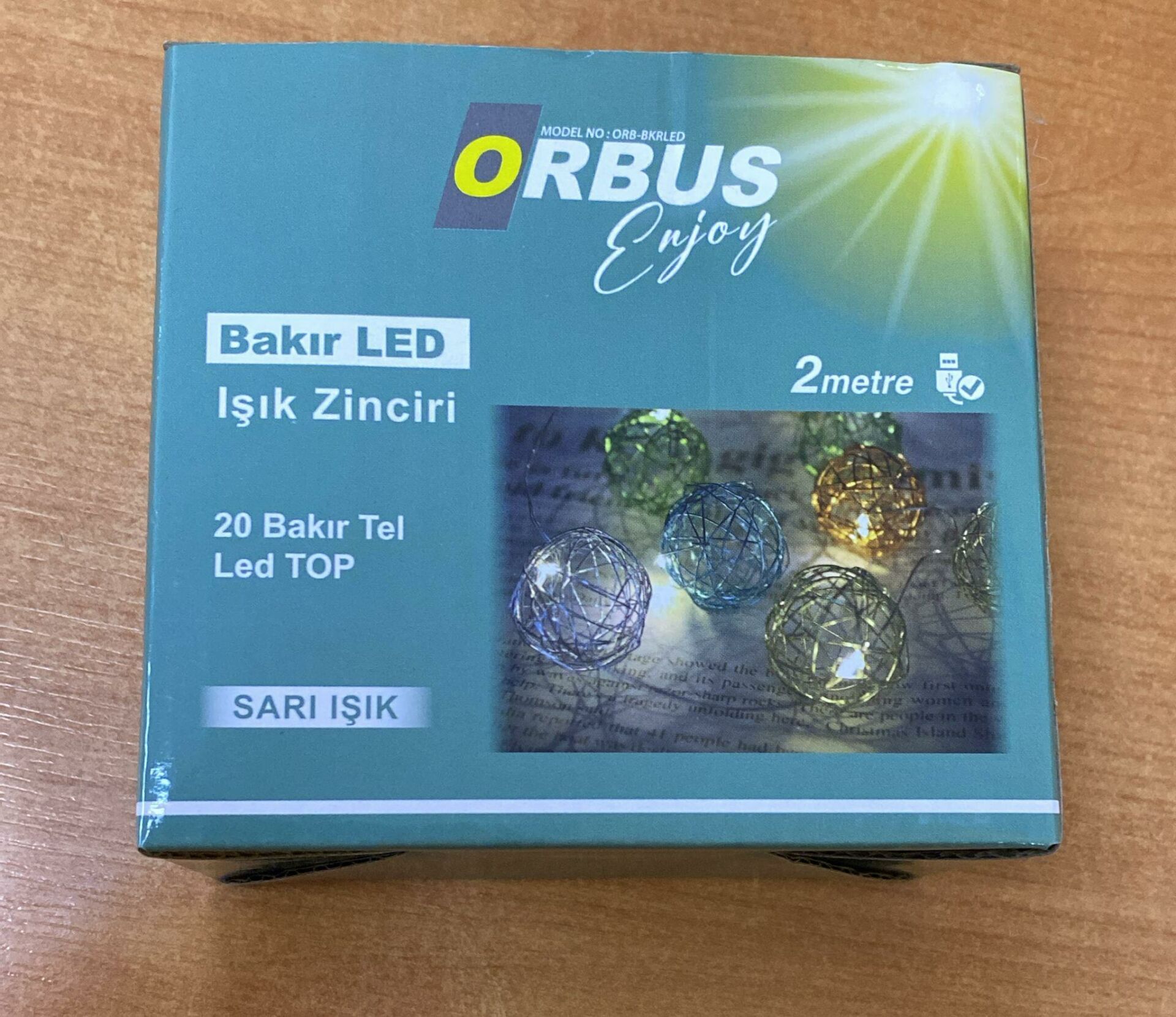 ORBUS 20 'Lİ METAL TOP LED 2mt SARI IŞIK USB'Lİ YILBAŞI SÜSÜ
