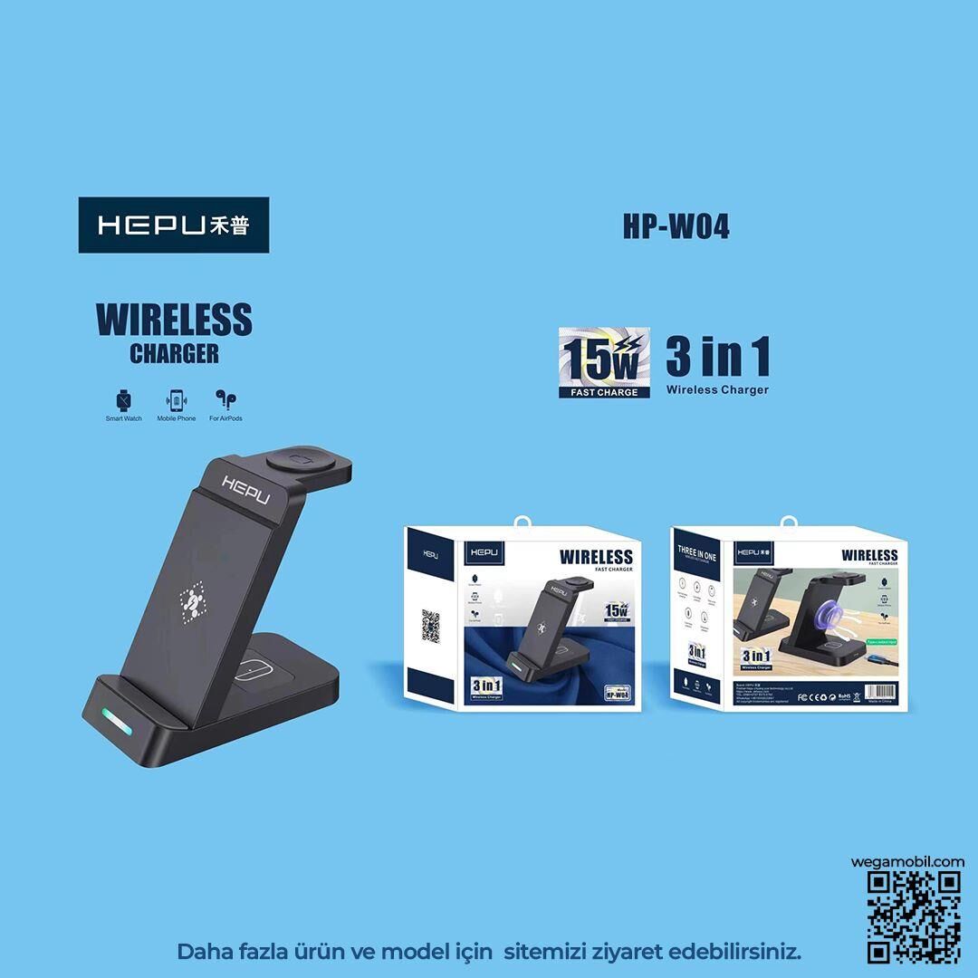 HEPU HP-W04 3İN1 KABLOSUZ HIZLI ŞARJ STANDI
