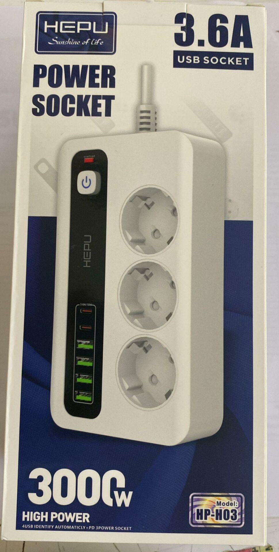 HEPU HP-H03 3'LÜ 2MT 6USB - 4Usb + 2Type-C Çıkış 18Watt Akım Korumalı Topraklı Priz