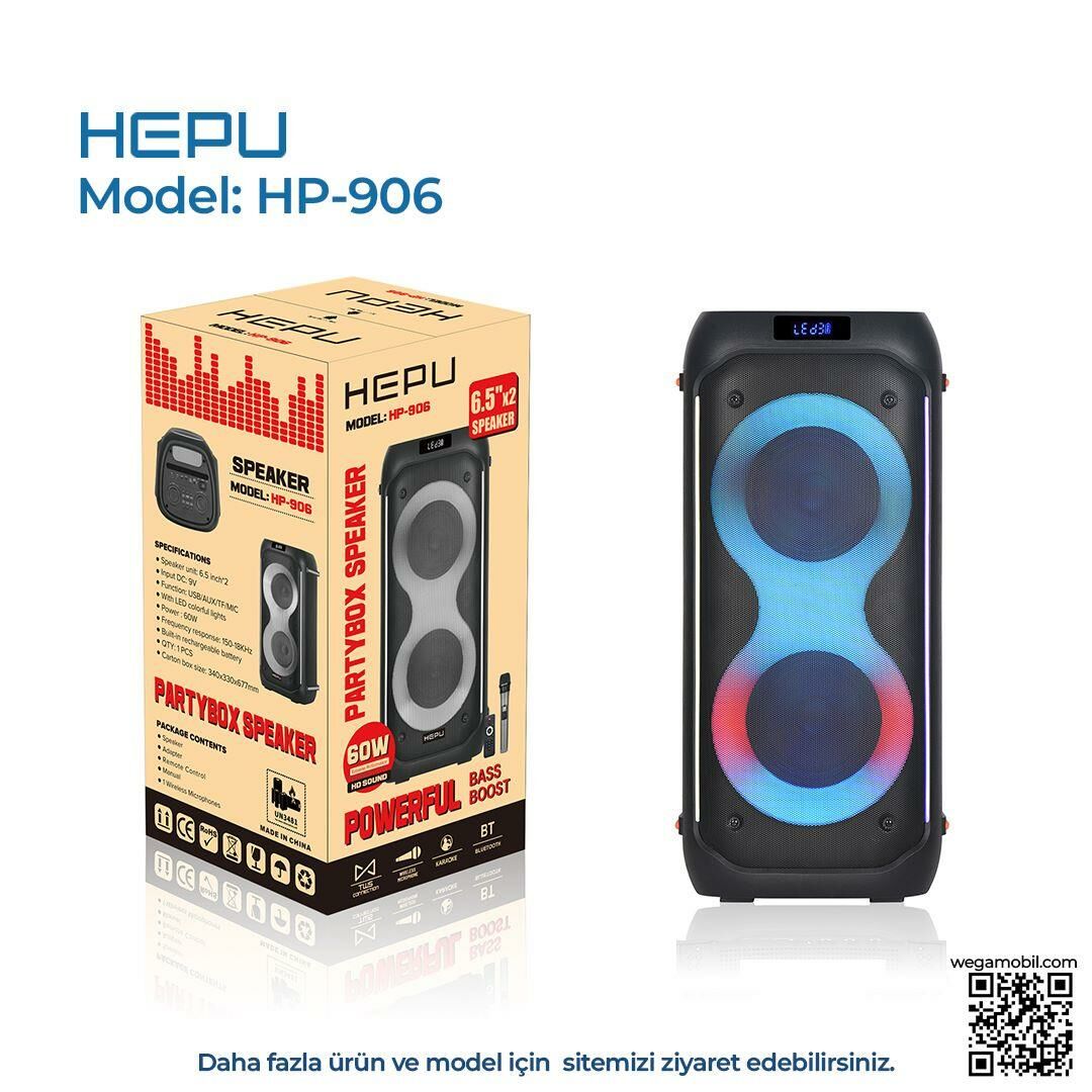 HEPU HP-908 2X8'' KABLOSUZ 2 EL MİKROFON BLUETOOTH USB ŞARJLI RGB IŞIKLI MÜZİK KUTUSU