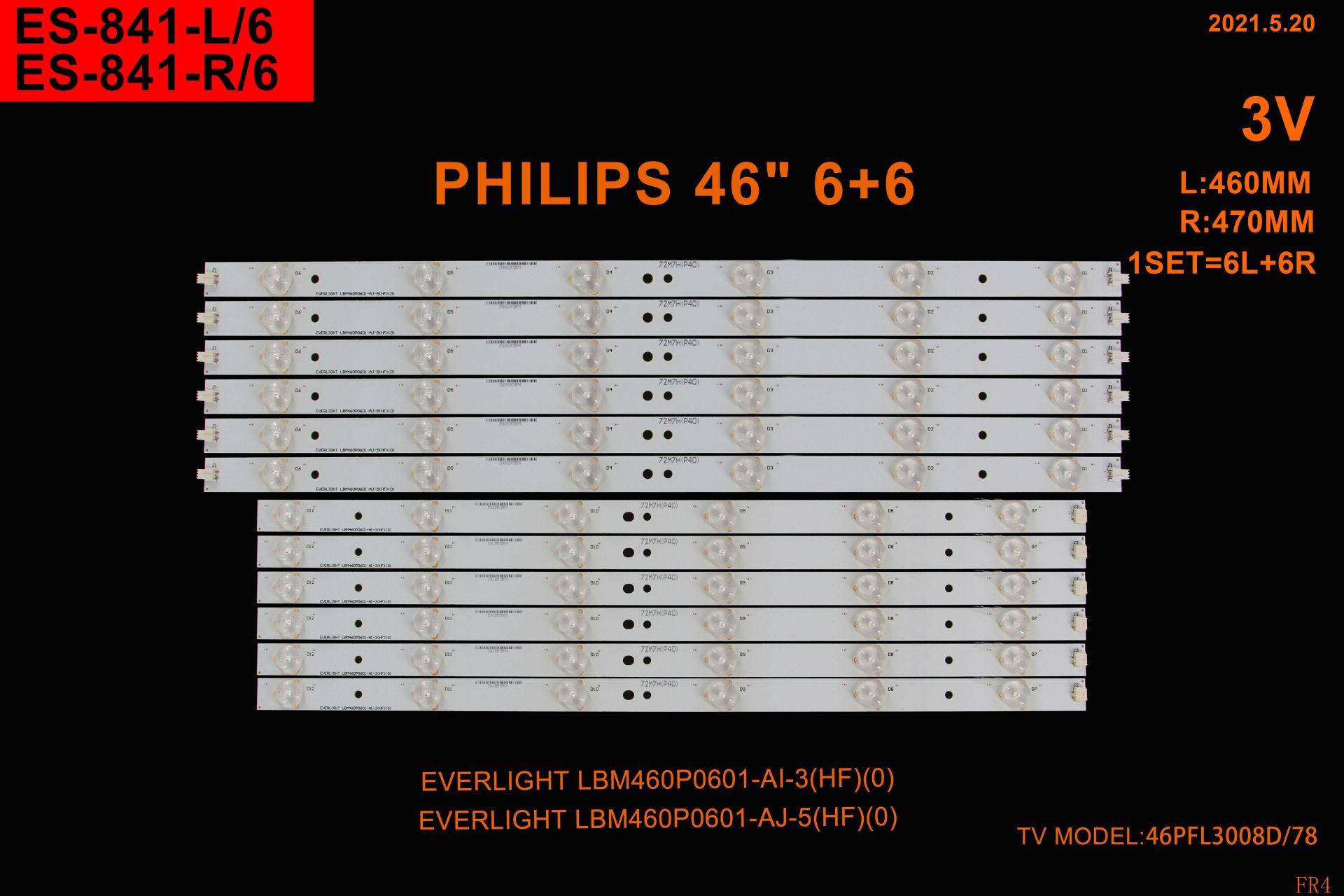 TV LED BAR -2381 TAKIM 12 Lİ-46PFL3108K-BM460P0601-ES841-WİNKEL
