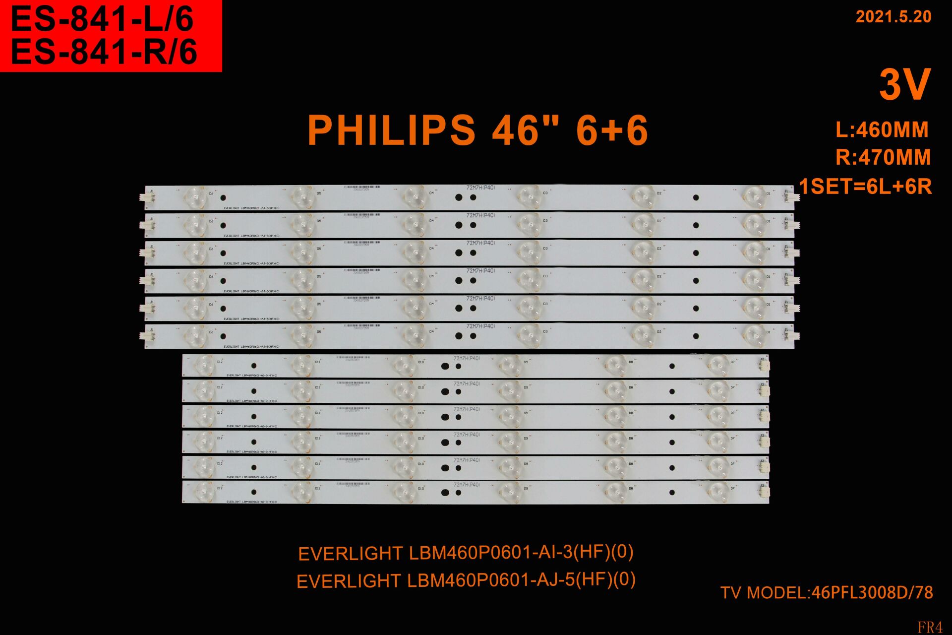 TV LED BAR -2381 TAKIM 12 Lİ-46PFL3108K-BM460P0601-ES841-WİNKEL