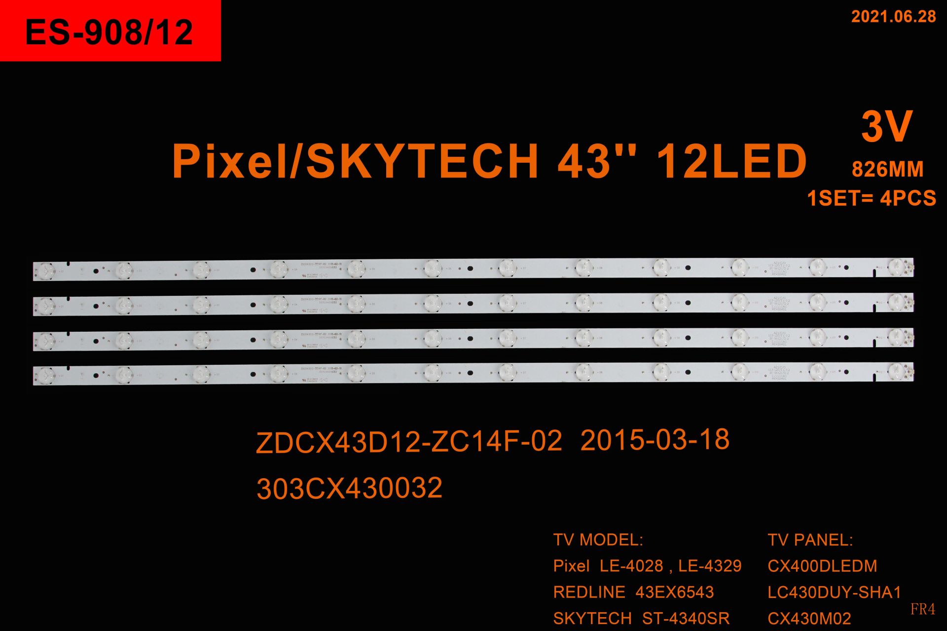 TV LED BAR 2270 TAKIM 4 LÜ-Redline 43X6543-ZDCX43D12-ZC14F-303CX4-ES908-WİNKEL