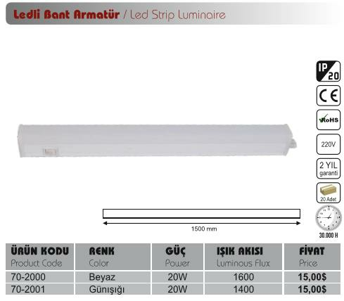 HELİOS LED BANT ARMATÜR GÜNIŞIĞI 20 WATT 702001