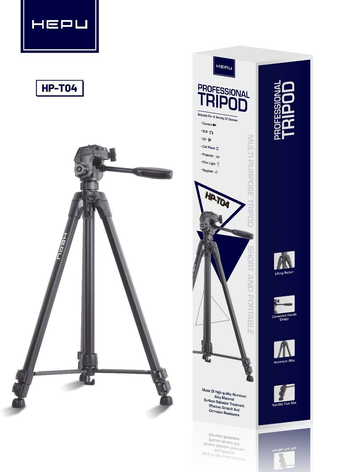 HEPU HP-T04 Profesyonel Tripod – 173 cm | 360° Top Kafa | Ağırlık Kancalı | Telefon Uyumlu