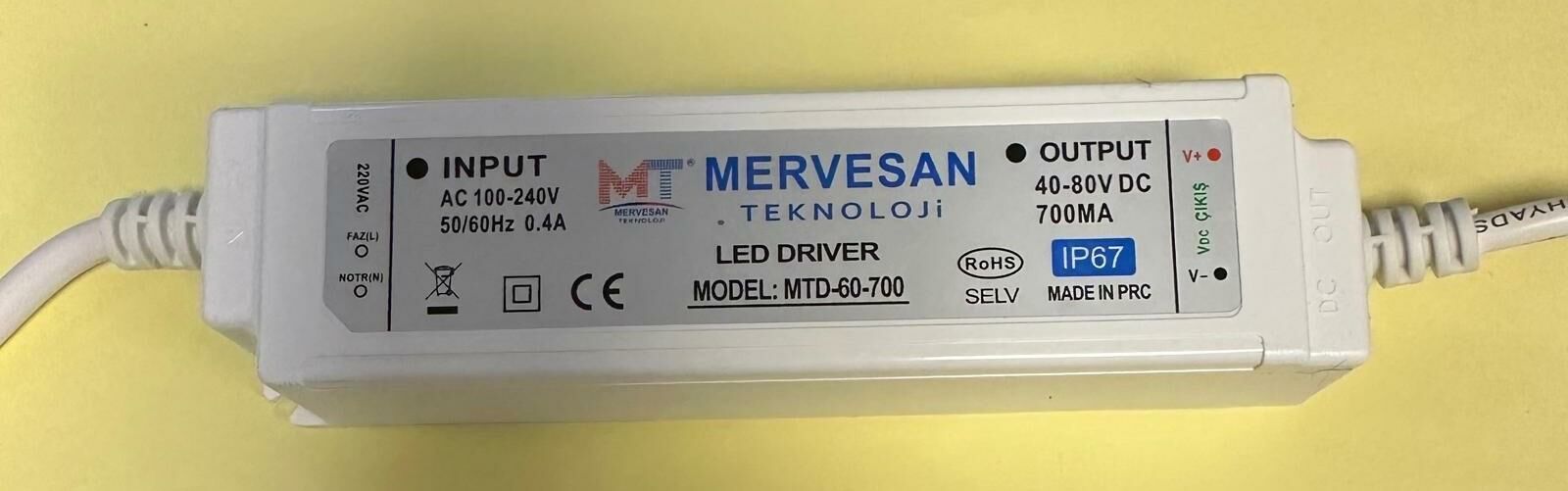 MERVESAN MTD-60-700MA ÇIKIŞ 40-80 VOLT IP 67 LED TRAFOSU