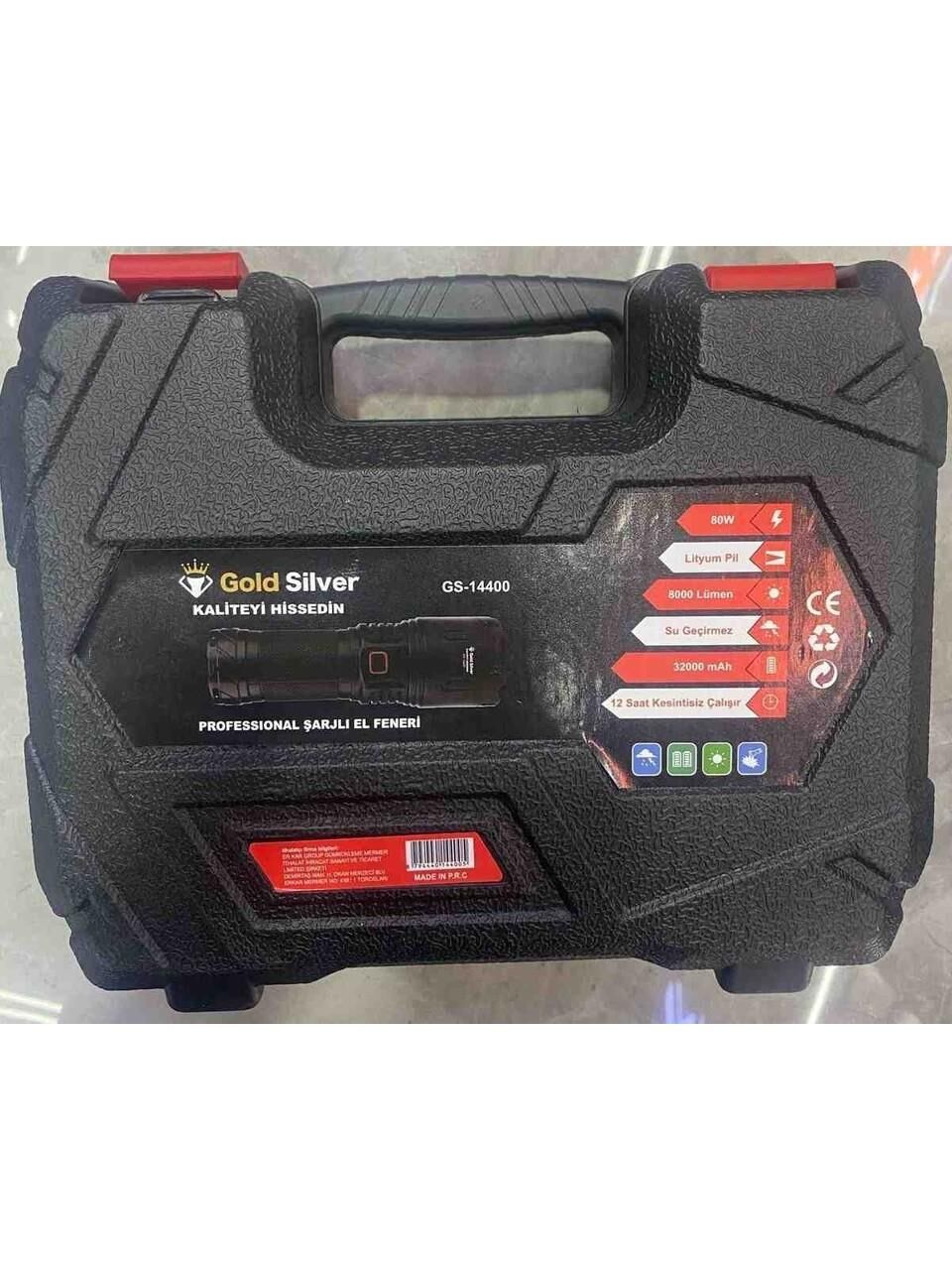 GOLDSILVER GS-14400 80 WATT 8000 LÜMEN 32000 MA LİTYUM PİL  ŞARJLI EL FENERİ