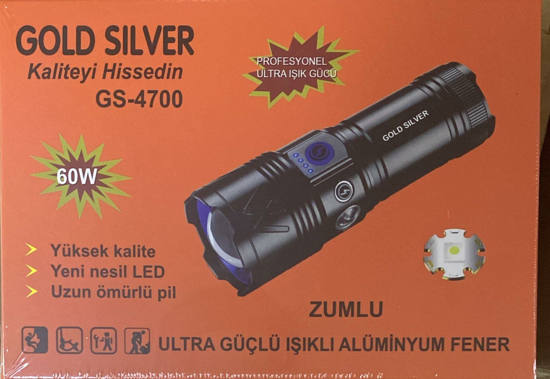GOLDSILVER GS-4700 60 WATT  ŞARJLI EL FENERİ