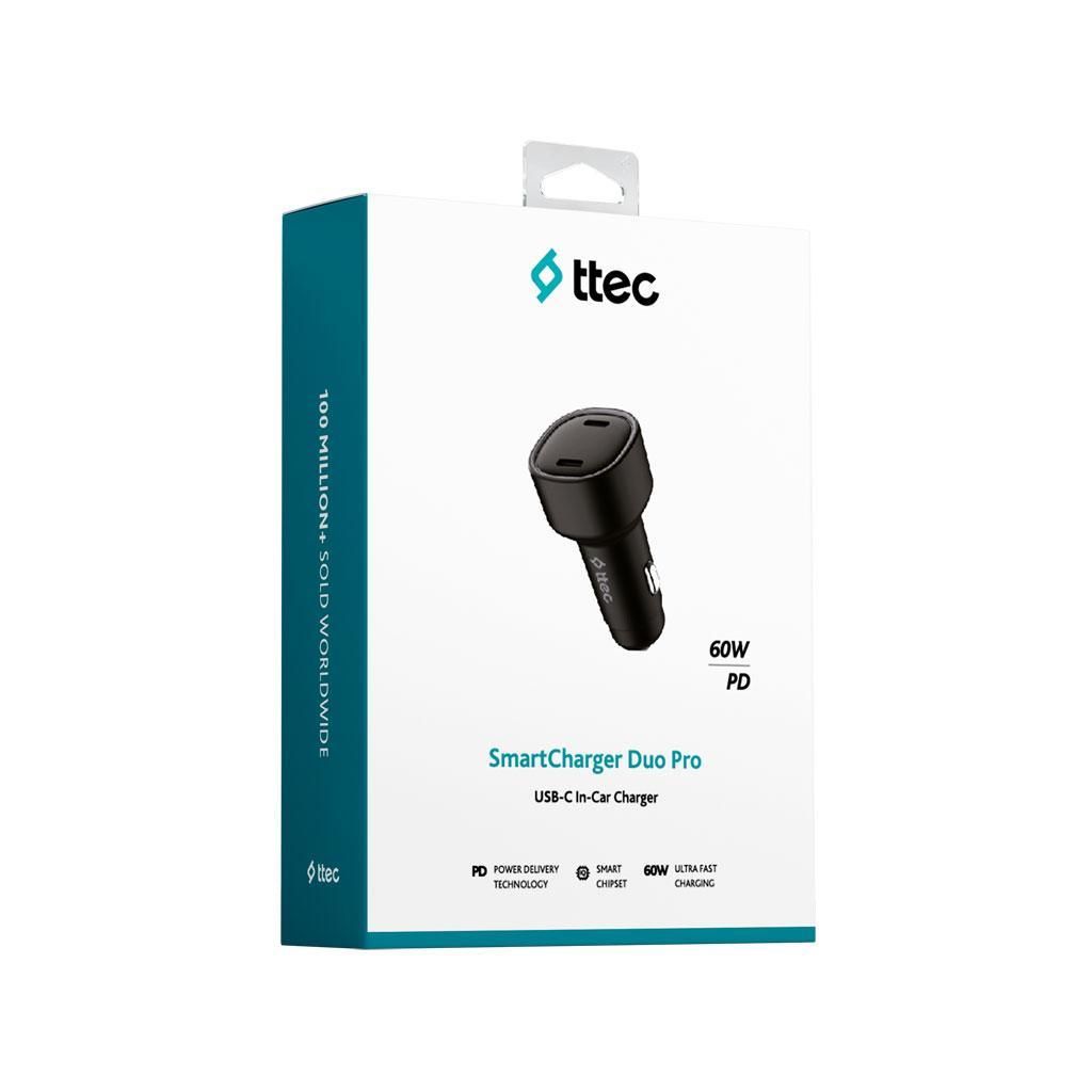 Ttec 2CKP03S SmartCharger Duo PD 60W Araç Hızlı Şarj Aleti USB-C+USB-C Siyah