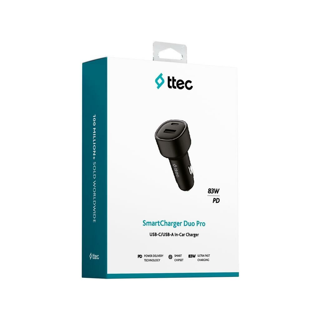Ttec 2CKP04S SmartCharger Duo PD 83W Araç Hızlı Şarj Aleti USB-C+USB-A Siyah
