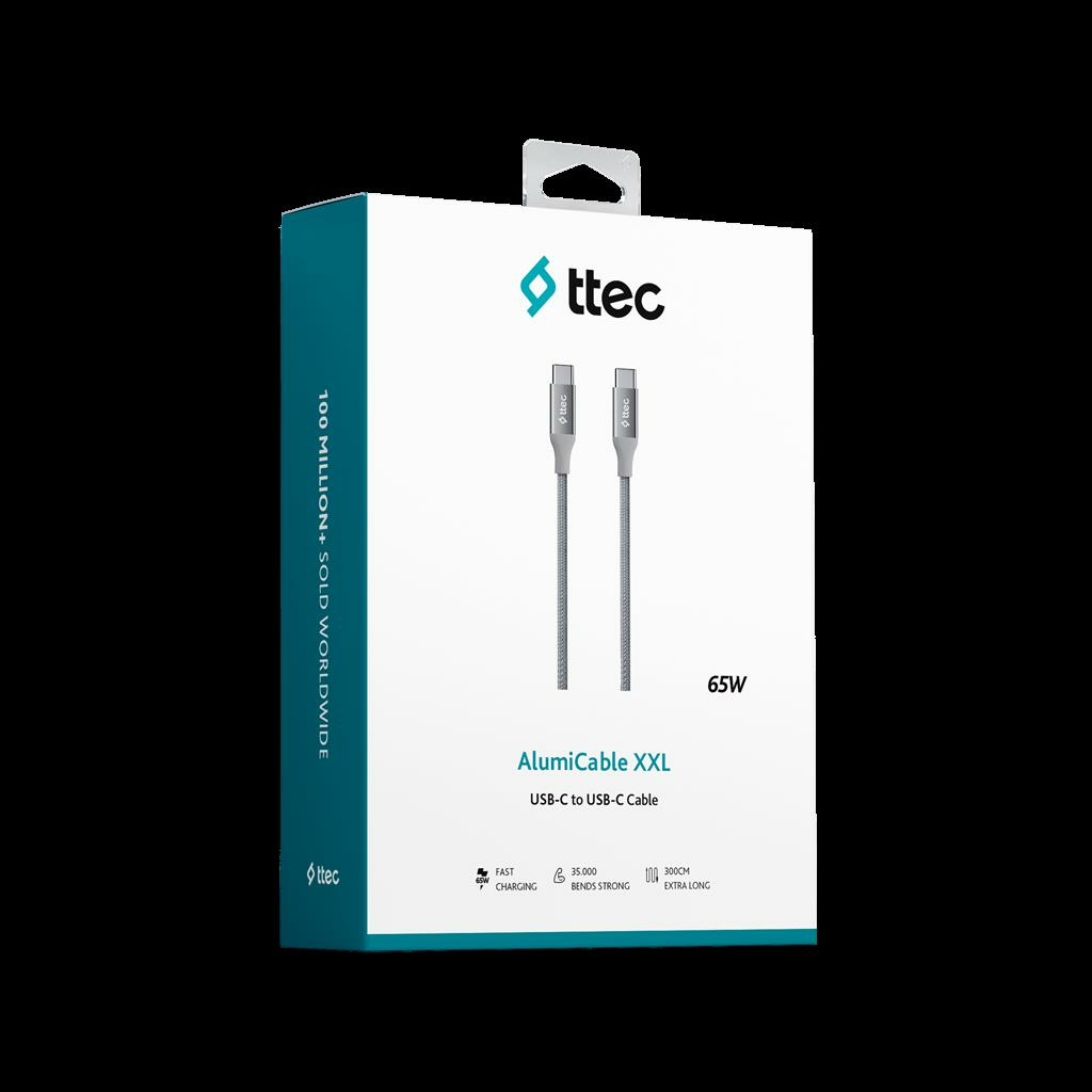 TTec 2DK52UG AlumiCable USB-C - USB-C 300cm 65W PD/QC Hızlı Şarj/Data Kablosu Uzay Grisi U