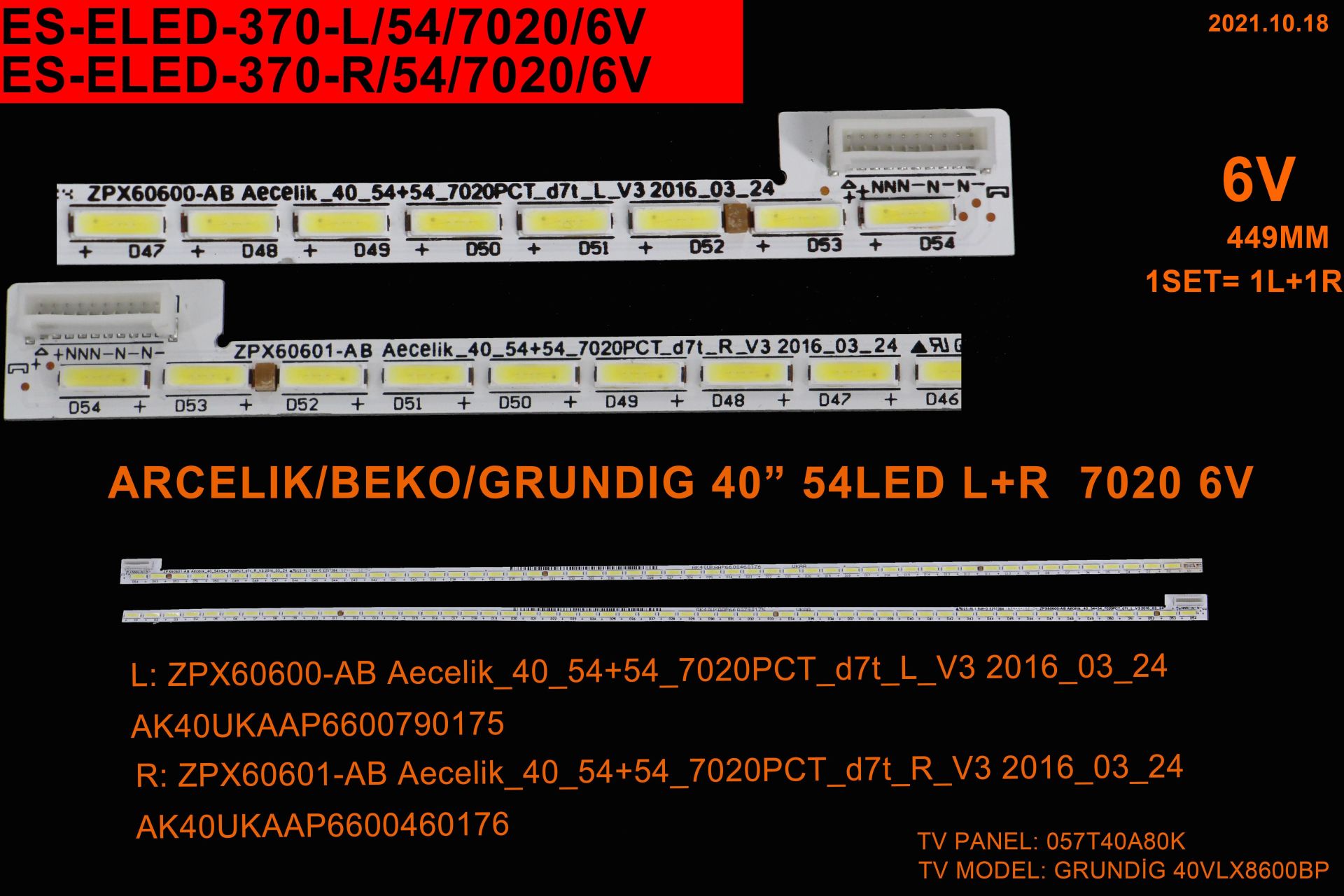 TV LED BAR -2356 2 Lİ ÇUBUK-A40L9672-A40L9872-40CLX8670-ZPX60600--ELED-370-WİNKEL