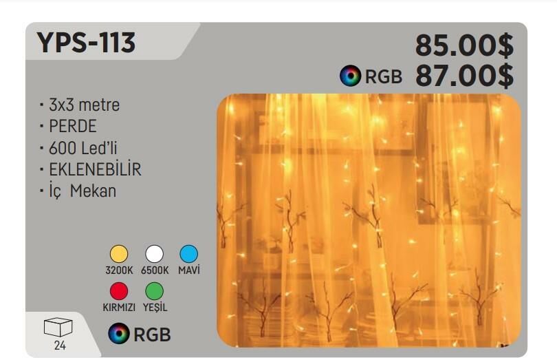 YCL YPS-113 RGB YILBAŞI SÜSÜ PERDE LED 3x3 METRE 600 LEDLİ 220 VOLT EKLENİR İÇ MEKAN YILBA