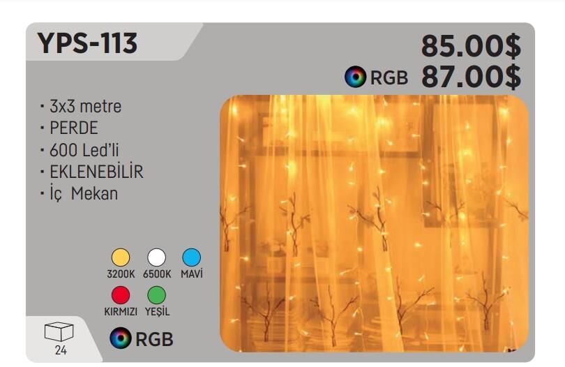 YCL YPS-113 RGB YILBAŞI SÜSÜ PERDE LED 3x3 METRE 600 LEDLİ 220 VOLT EKLENİR İÇ MEKAN YILBA