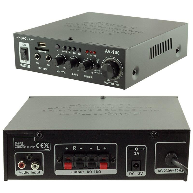 NETWORK AV-100 2X20 W 12+220 VOLT USB ANFİ