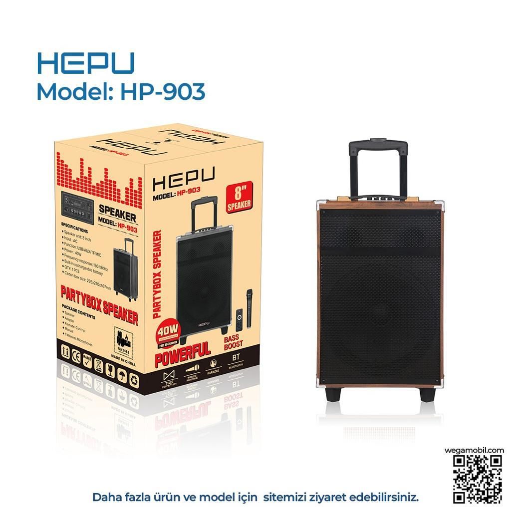 HEPU HP-903 8'' 20CM KABLOSUZ 1 EL MİKROFON ŞARJLI MÜZİK KUTUSU & MEVLÜT ANFİSİ