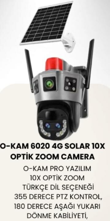 O-KAM 6020 4G SOLAR 2 LENS 3 GÖRÜNTÜ 10X OPTİK ZOOM KAMERA