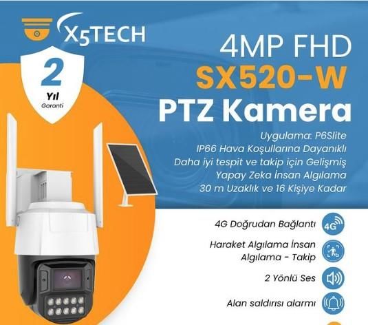 X5 TECH SX520-W 4G SİM KARTLI SOLAR GÜNEŞ PANELLİ PTZ KAMERA