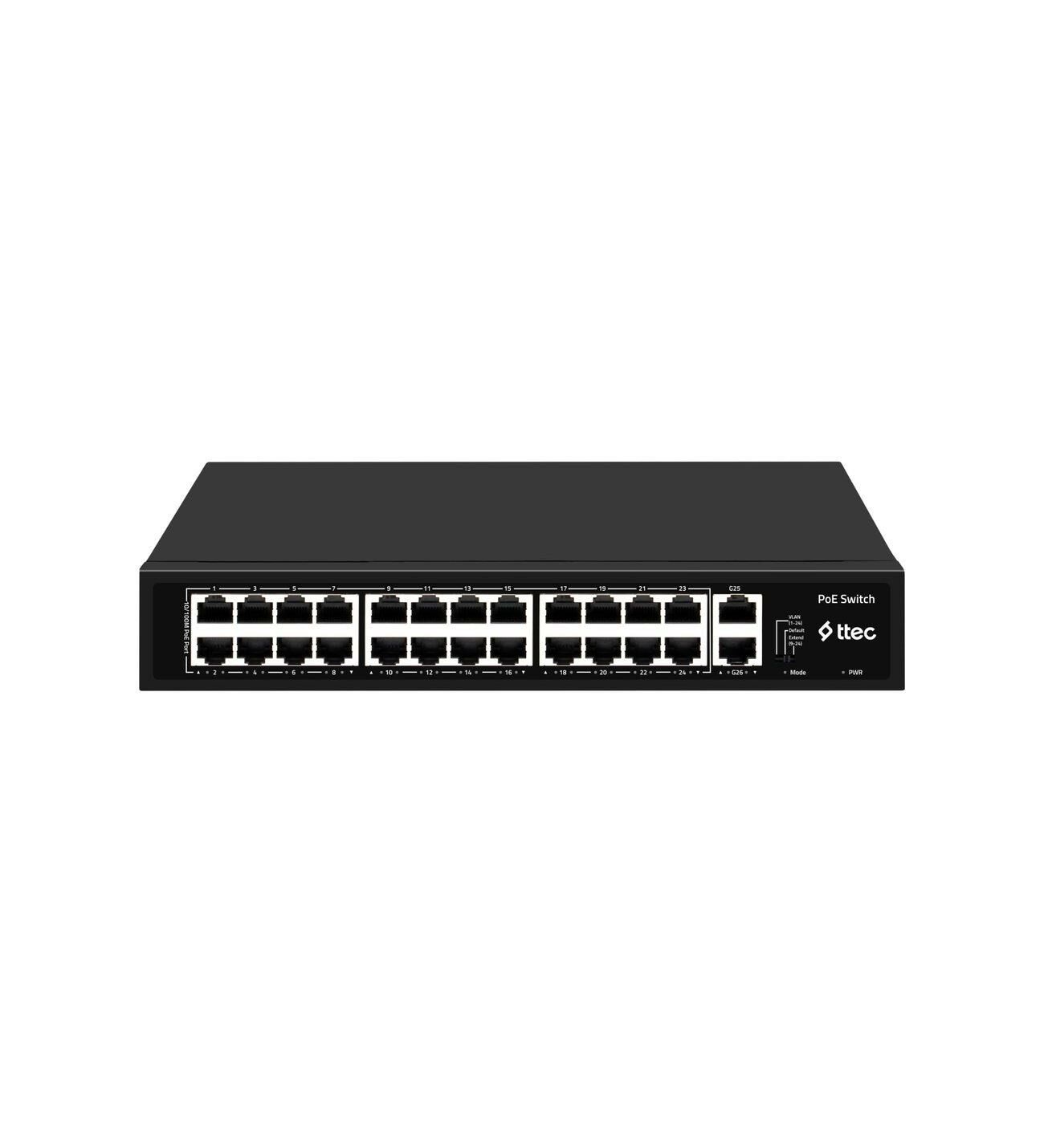ttec 26300PG 24 Portlu, 10/100 F ast Ethernet, Tak Çalıştır Sw itch, 2 Gigabit Uplink, 24