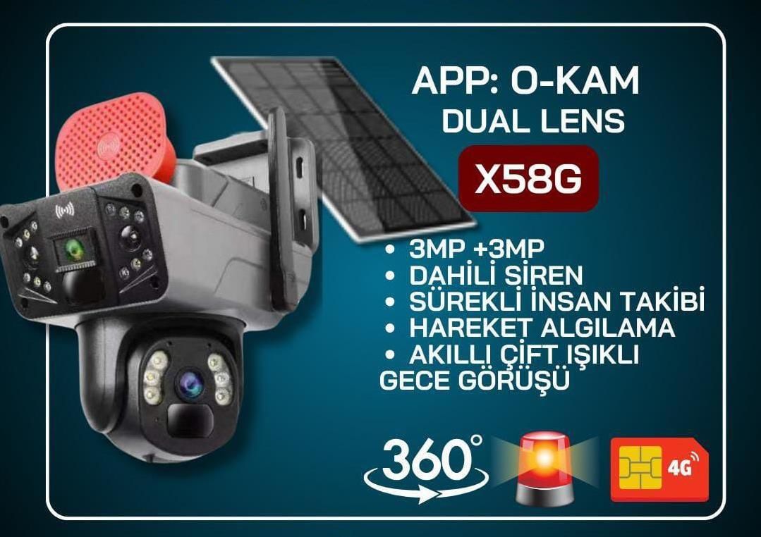 X5 TECH X58G 4G SİM KARTLI SOLAR GÜNEŞ PANELLİ 3+3MP ÇİFT LENS  PTZ KAMERA