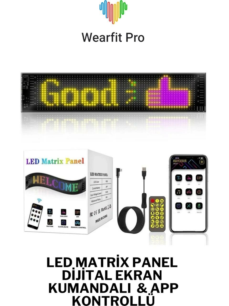 PİXEL LED PANEL 16X192Led 192x1762mm DİJİTAL EKRAN YAZI VE ANİMASYON BANTLI BLUETOOTH