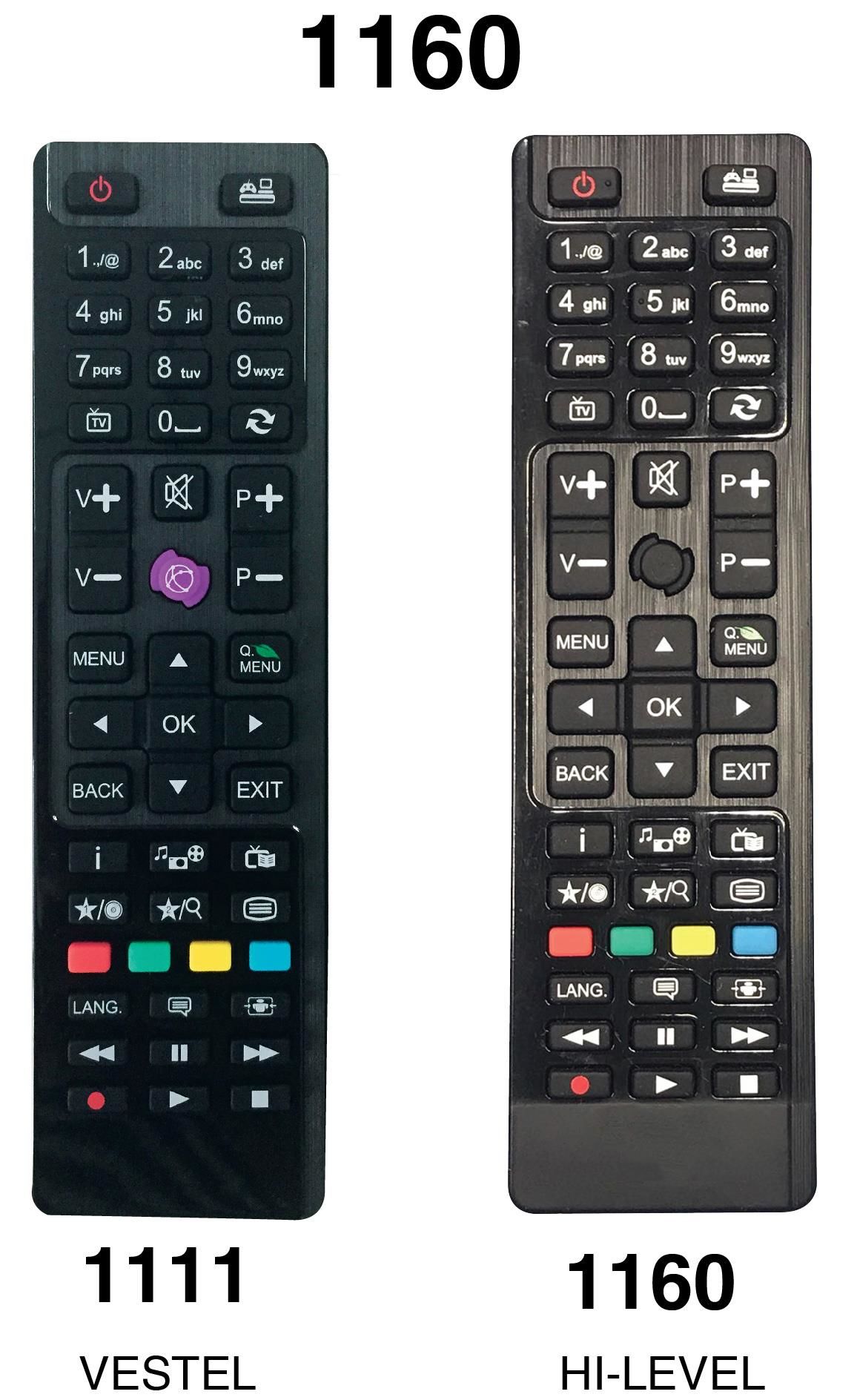 KUMANDA 1160  KK1125 VES207-HI LEVEL,VESTEL SİYAH TUŞLU