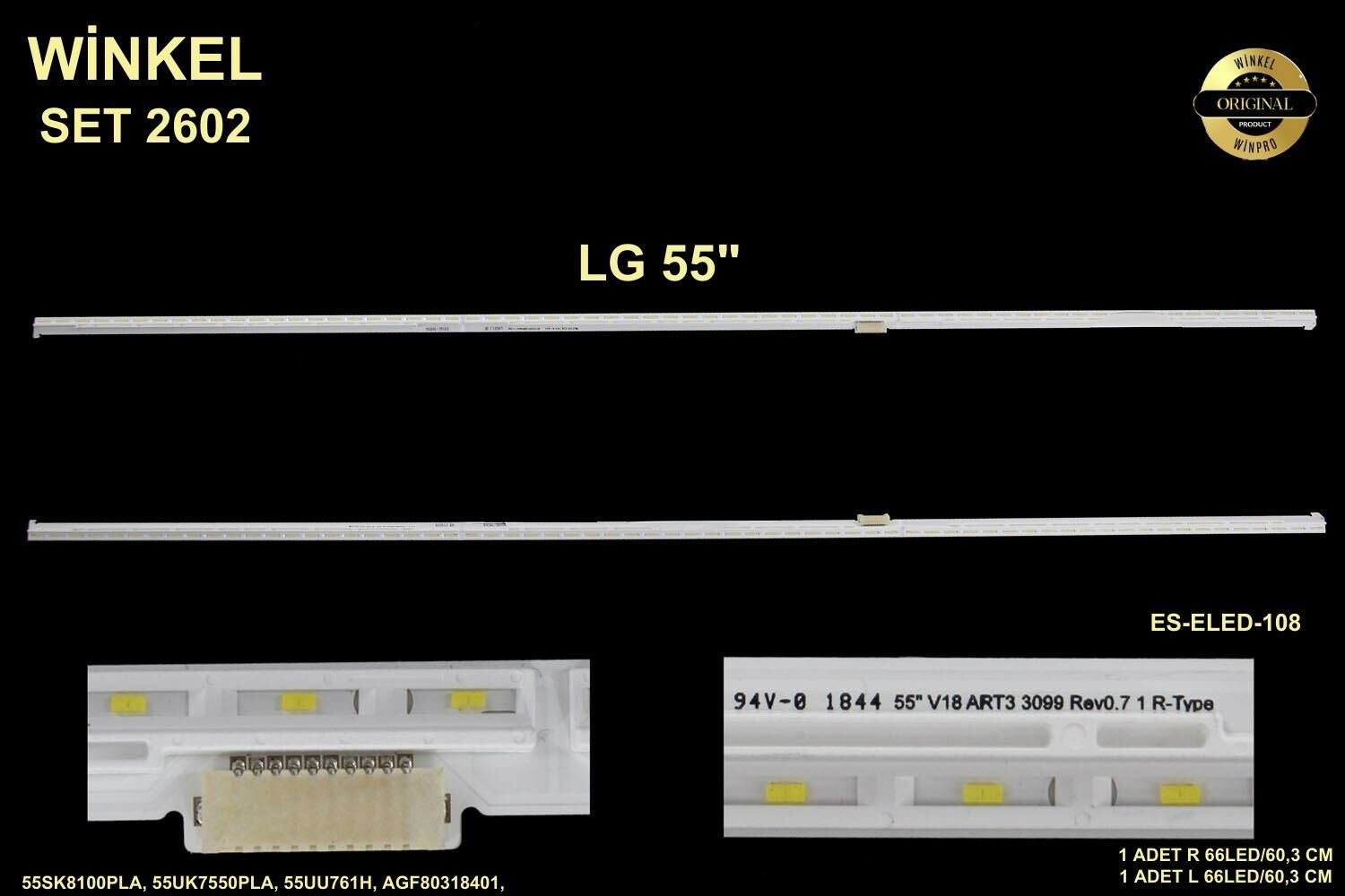 TV LED BAR -2602 2 ÇUBUK-55SK8100PLA, 55UK7550PLA,5UU761H,AGF80318401-ELED108-WİNKEL