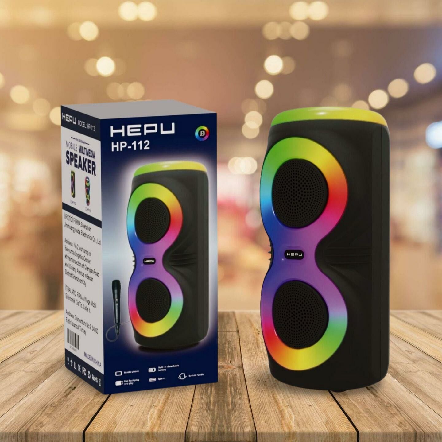 HEPU HP-112 2X4'' 2X10CM KABLOLU 1 EL MİKROFON BLUETOOTH ŞARJLI MÜZİK KUTUSU