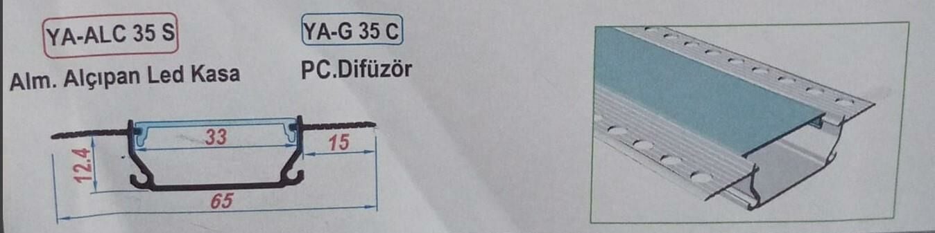 ALÇIPAN LED PROFİL KASASI CAM DAHİL YA-ALC 35S-305 CM 1 BOY FİYATIDIR