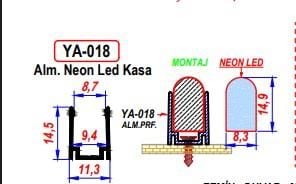 NEON LED KANALI ALİMİNYUM YA-018-DIŞTAN DIŞA 14,50X11,30MM 1 BOY 255 CM  FİYATIDIR