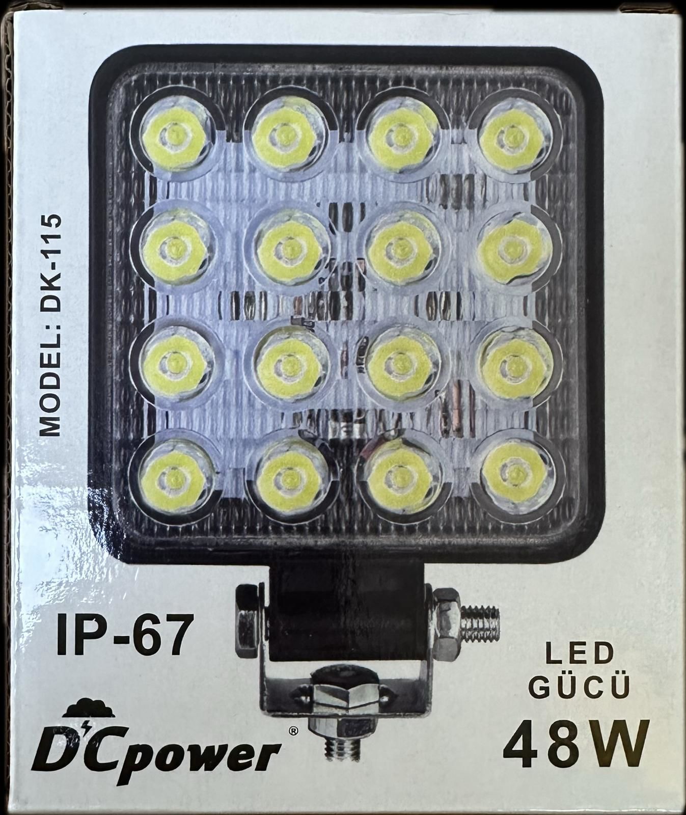 LED PROJEKTÖR 12-24 VOLT 48 WATT 16 LEDLİ BEYAZ IŞIK OTO ARAÇ PROJEKTÖRÜ 10.5X10.5CM