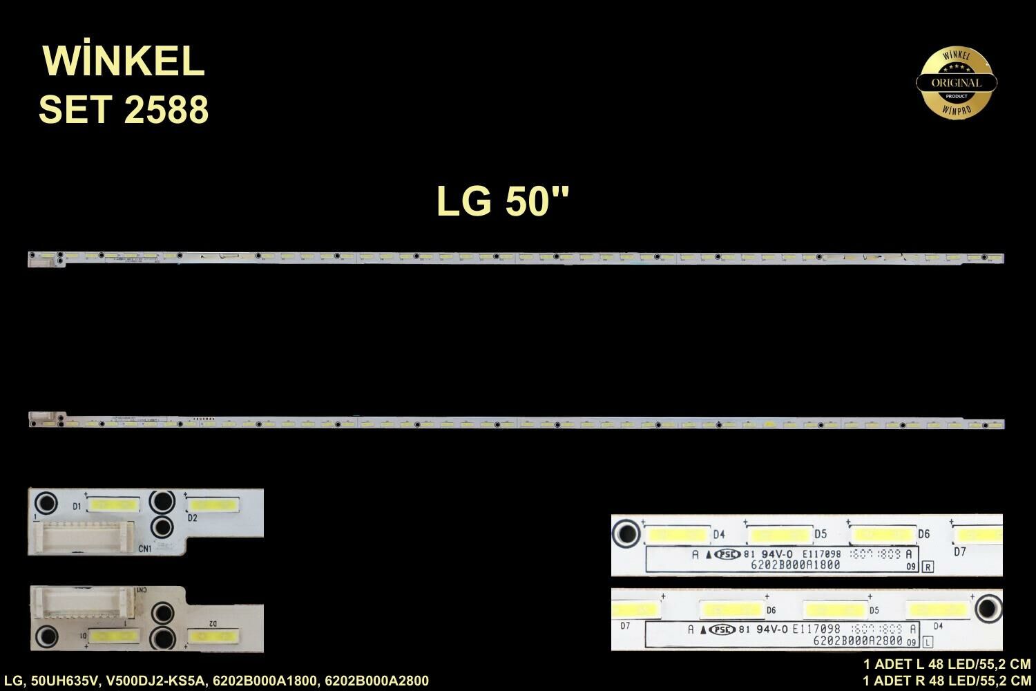 TV LED BAR -2588 2 Lİ ÇUBUK-6202B000A1800-V500DJ2-KS5A-50UH635V-ELED 639-WİNKEL