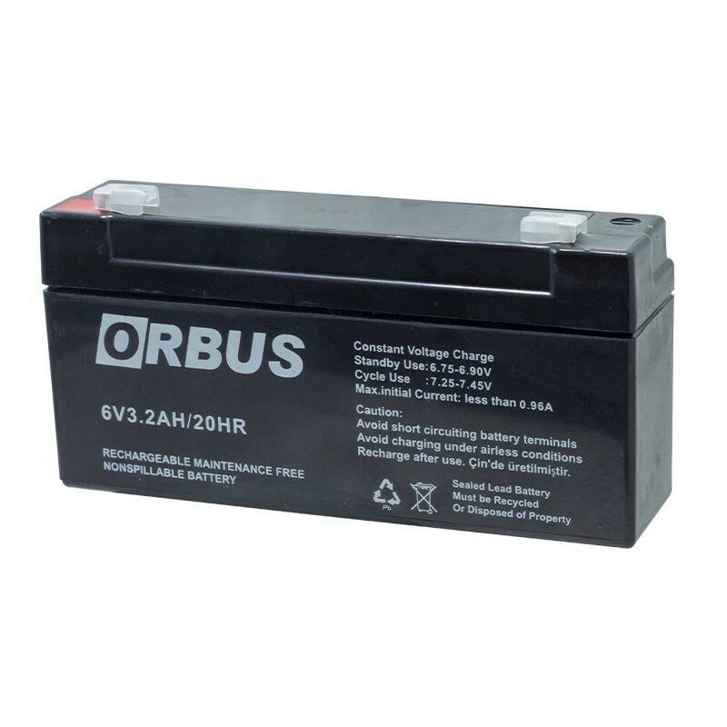 6 VOLT 3.2 AMPER YATAY AKÜ ORBUS ÖLÇÜLER 125*33*60 mm.0,6 kg