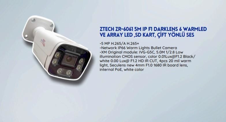 ZTECH ZR-6061 5MP 6WARMLED COLORVU IŞIKLI + MİKROFON BULLET DIŞ MEKAN IP KAMERA