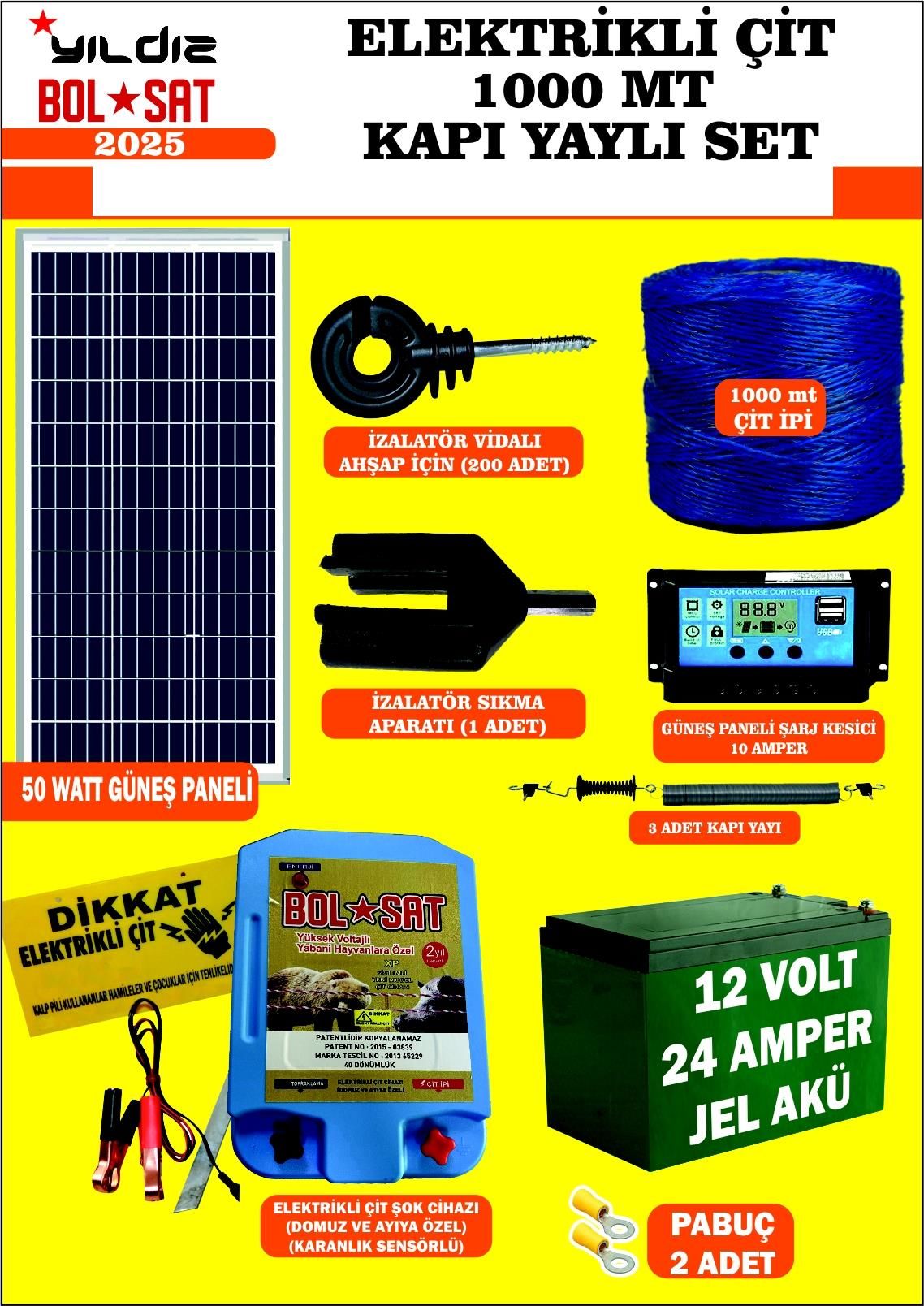 ELEKTRİKLİ ÇİT SETİ DOMUZ VE AYI 1000 MT LİK KAPI YAYLI PAKET